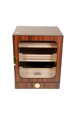 Premiumquality Las Condes Aksesuar Çekmeceli İçi Ledli Kahverengi Sedir Humidor Puro Kutusu - Tr9826