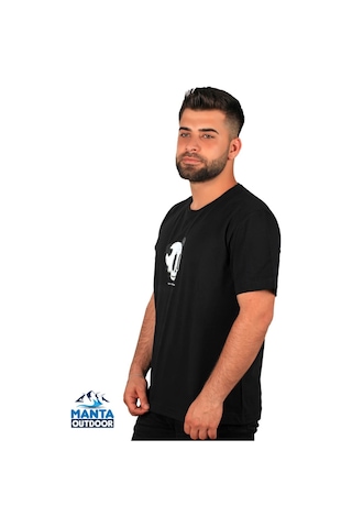 Manta MNT 2307-1 Kuru Kafa Baskılı Erkek T-Shirt-23622 - Siyah