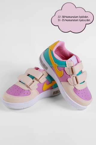 Nese Shoes Kız Çocuk Düz Taban Sneaker, Çocuk Spor Ayakkabı Bej - Lila - Sarı