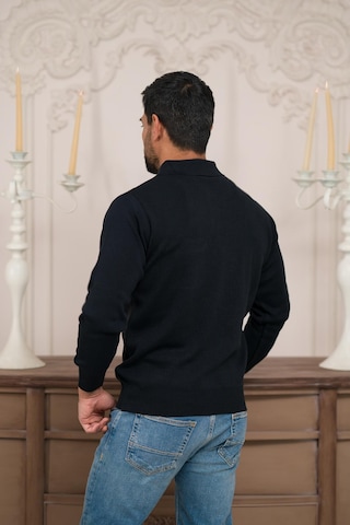 Woolen World Polo Yaka Cepli Armürlü Yünlü Erkek Triko Kazak Lacivert