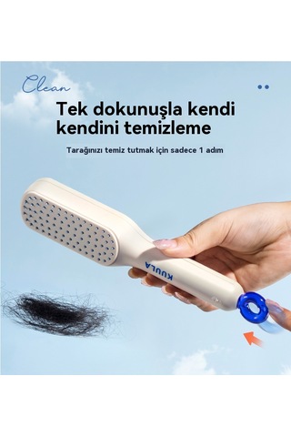 Kendini Temizleyen Hafif Anti Statik Geri Çekilebilir Tarak Beyaz