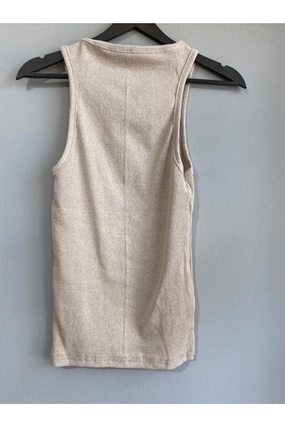 Martino Butik Unisex Likralı Fitilli Bej Atlet Bej
