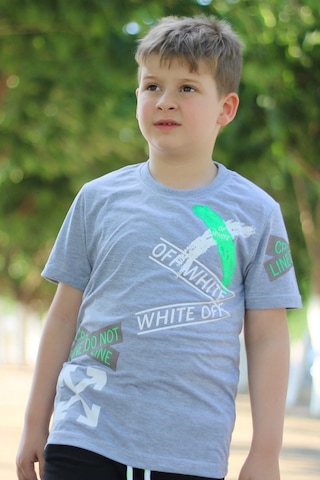 Panios Kids X Baskılı Sıfır Yaka Erkek Çocuk Gri T-shirt Gri