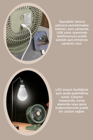 Torima F48 Şarjlı Ampüllü 5 Kademeli Taşınabilir Güneş Panelli Vantilatör