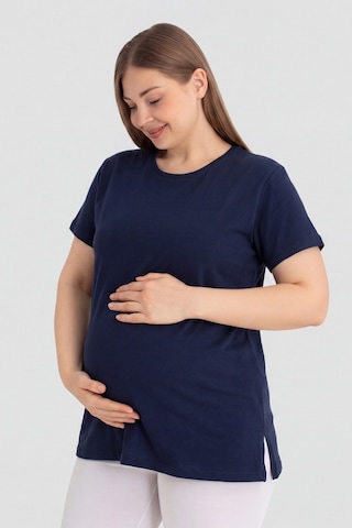 Pamuklu Kısa Kollu Hamile Tişört Lacivert 3'lü Paket Yumuşak ve Rahat Hamile Giyim