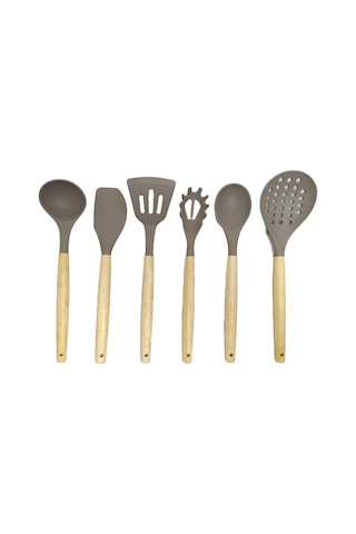 Ivory Doğal Bambu Saplı %100 Silikon Mutfak Seti 6 Parça Kahve