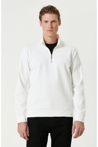 Novalisse Erkek 3 İplik Pamuklu Uzun Kol Yarım Farmuarlı Yakalı Sweatshirt - - Beyaz Çoklu Renk