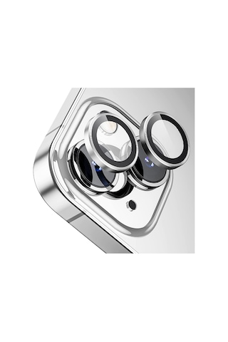 Buff Apple Uyumlu iPhone 15 / 15 Plus Kamera Metal Lens Koruyucu Gümüş