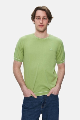 Fared Duman Yeşili Bisiklet Yaka Triko Nakışlı Standard Fit Erkek Tshirt Duman Yeşili