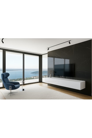 Mac Dizayn Adresan Tv Ünitesi Tv Sehpası Parlak Beyaz Mdf 200 Cm Parlak Beyaz