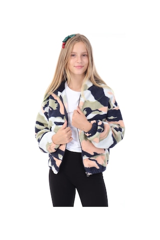 Toontoy Kids Toontoy Unisex Çocuk Kapüşonlu Cepli Fermuarlı Desenli Polar Hırka 22671 Çok Renkli