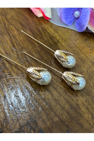 3 Adet İncili Çiçek İğne Broş Yaka İğnesi 10 x 1 CM Renkli