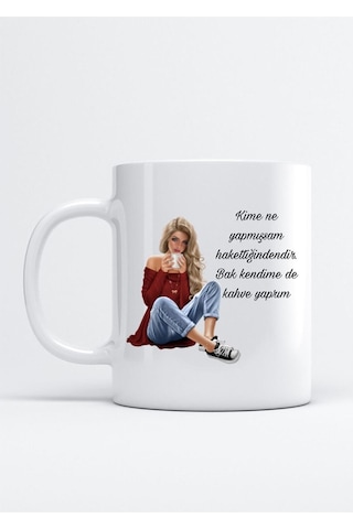 Bak Kendime De Kahve Yaptım Baskı Porselen Kupa Bardak Beyaz