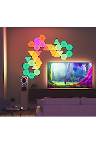 Ultra Siyah Altıgen Başlangıç Seti,9 Akıllı Rgbw Led Panel, Modüler Duvar Lambası
