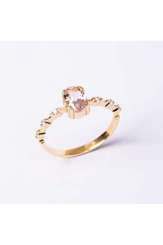 Gümüş Yüzük - Morganit Taşlı Kadın Modern Tasarım 925 Ayar Gümüş Evlilik Teklifi Yüzüğü Sarı