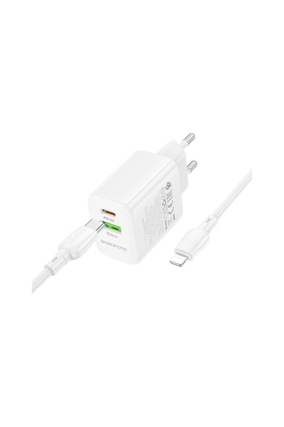 Borofone Bn29 Fuente Pd30w + Qc3.0 Şarj Seti 1m Tip-c İle 8 Pin Kablo, Fiş Tipi: Ab Fiş Beyaz Beyaz