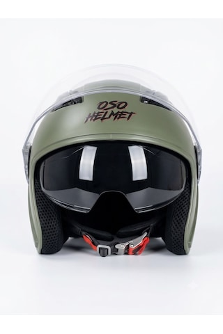 Oso Helmet Yarım Kask Gözlüklü Haki Yeşil - L Beden