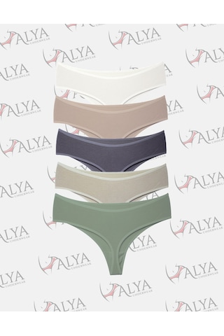 Alya Underwear Kadın Külot Yüksek Bel Tanga, Toparlayıcı - 2 Siyah, 1 Beyaz, 2 Ten S, M, L, Xl, 2xl - 5 Adet Çok Renkli P09