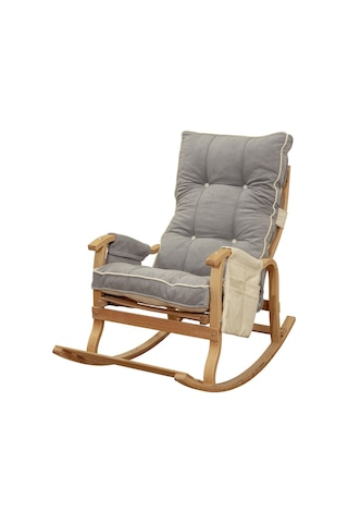 Evoke Lüx Ahşap Çift Minderli Çift Cepli Sallanan Sandalye Gri-krem Gri - Krem