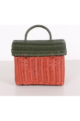 Mylamp Renkli Ev 23x20x13 Cm. Rattan Ev Dekoratif Çanta- Sepet Yeşilkırmızı