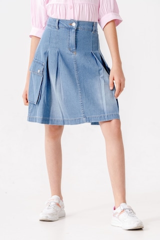 Kız Çocuk Pileli Körük Cepli Kot Etek 2604 Mavi