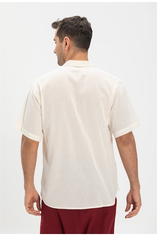 Eliş Şile Bezi Büyük Beden Şile Bezi Kısa Kol Tek Cepli Hakim Yaka Erkek Yazlık Tshirt Krem 3002-Krem