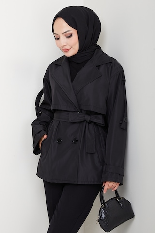 Nehar Rüzgarlıklı Astarlı Trenç 1621 - Siyah Siyah