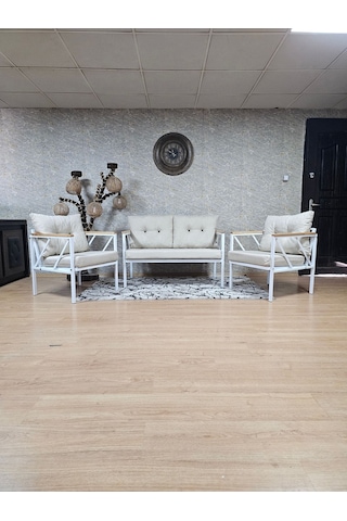 Beyaz Boyalı Bahçe - Balkon - Mutfak Çay Seti Takımı Bahçe Koltuk 001