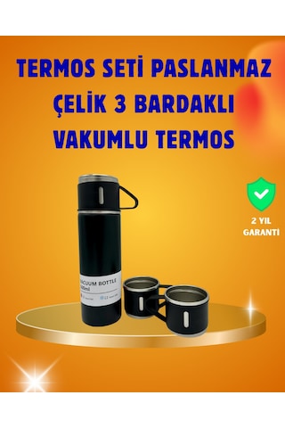 500 Ml Isı Korumalı Çelik Termos Ve Bardak Seti Silikon Tabanlı, Şık Ve Pratik - Lisinya Sarı