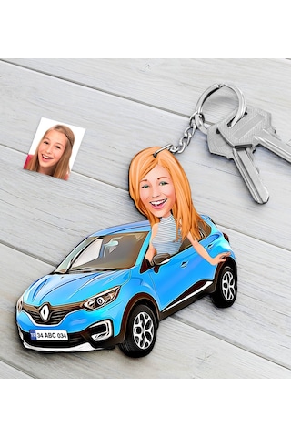 Kişiye Özel Bayan Renault Captur Figürlü Plakalı Ahşap Karikatür