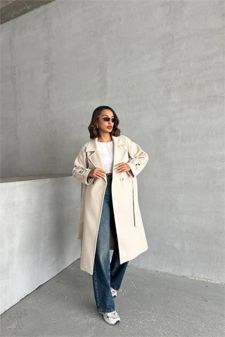 Dip Moda Kadın Astarlı Bej İthal Kaşe Kaban Dpnbg048 Bej