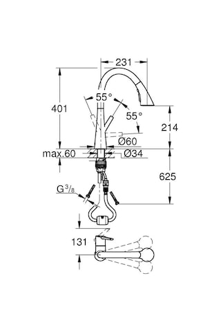 Grohe Eviye Bataryası Spiralli 2 Fonksiyonlu Zedra Krom- 32294002