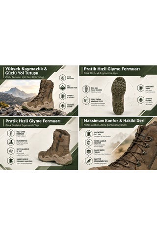 U Force Outdoor Bot Unisex Su Geçirmez Sympatex Kaymaz Dişli Taban Fermuarlı Hakiki Deri Haki