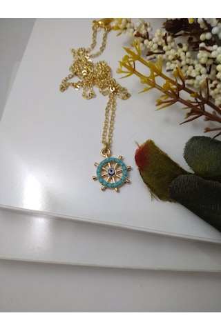 Turkuaz (Firuze) Taşlı Dümen Modeli Kolye Altın