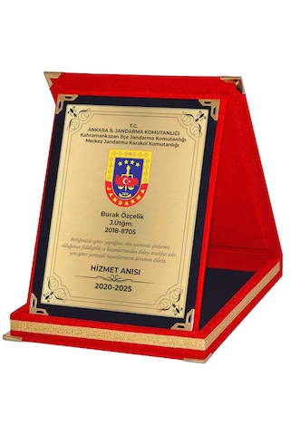 Jandarma Teşekkür Plaketi Özel Jandarma Hizmet Anısı Plaket 12x16