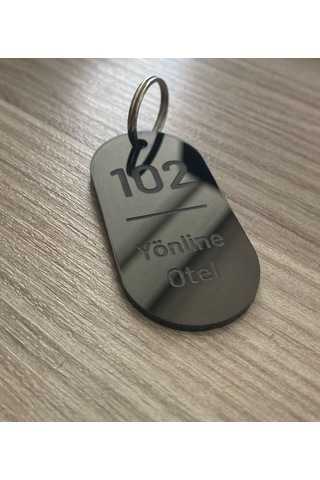 Siyah Parlak Kişiselleştirilebilir Otel Bungalov Apart Anahtarlık