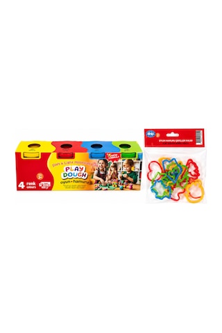 4 Renk Oyun Hamuru 400 Gr 12 Parça Kalıp Çok Renkli