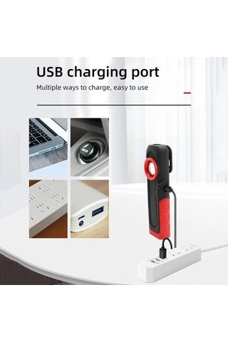 Novahub Manyetik Şarj Edilebilir 360 Derece Dön. Kancalı Led Çalışma Işığı, Taşınabilir Kırmızı-siyah, Ip44 Su Geçirmez Kırmızı - Siyah