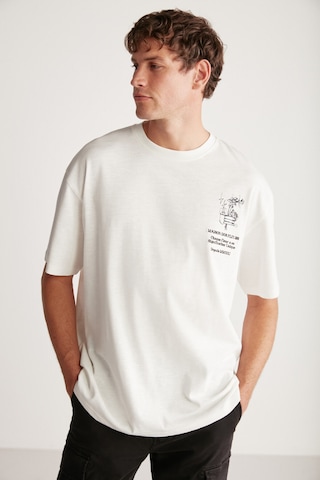 Grimelange Alonzo Erkek Oversize Fit %100 Pamuk Nakışlı Ve Baskılı Ekru T-shirt Ekru