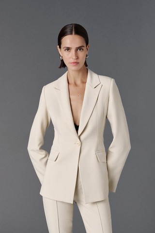 Vatkalı Fitted Kesim Blazer Ceket-20468 Bej