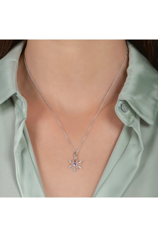Pırlanta Ametist Blue Topaz Kar Tanesi Kolye