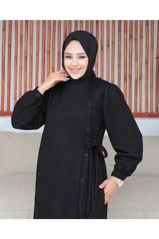 Bağlamalı Çıt Çıt Detaylı Ferace , Siyah Siyah