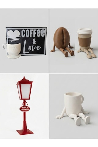 Modern Kahve Köşesi Dekor Seti Coffee Corner Masaüstü Dekoru Barista Hediyesi Ev & Ofis Kahve Dekorasyonu - 3d Baskı Set
