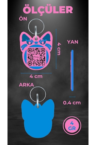 Petjoo 1.Bastet Mavi-Pembe Qr'lı Kedi Künyesi