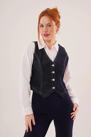 Düğme Ve Ön Dikiş Detaylı Lacivert Jean Yelek Lacivert