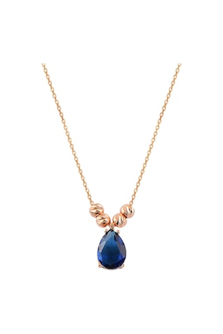 Gümüş Rose Safir Renkli Dorica Damla Kolye ve Çivi Modeli Küpe Se