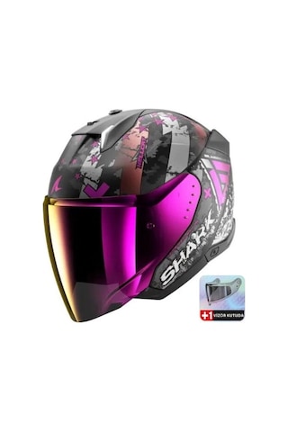 Şeffaf Vizör + Shark Skwal İ3 Jet Hellcat Iridyum Vizörlü Yarım Kask Mor