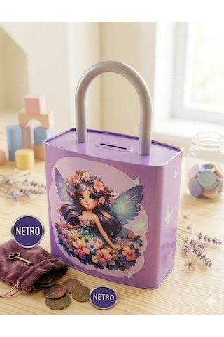 Kilit Şeklinde Dev Boy Kumbara 26x17 Cm Hediyelik Metal Kumbara Kapaklı Kolay Açılabilir Model 2 Li Tavşan Mor