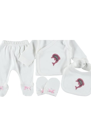 Taşlı Balık Pamuklu Kumaş Kız/erkek Bebek Zıbın Seti Kutulu Pembe