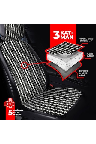 Oto Koltuk Koruyucu Kılıf Siyah Universal 2+1 Parça Ön Arka A+ Kalite